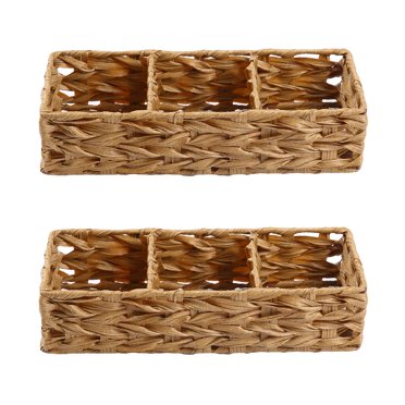 Square Hand Woven Rattan Storage Basket - 4 Compartment Desktop Organizer