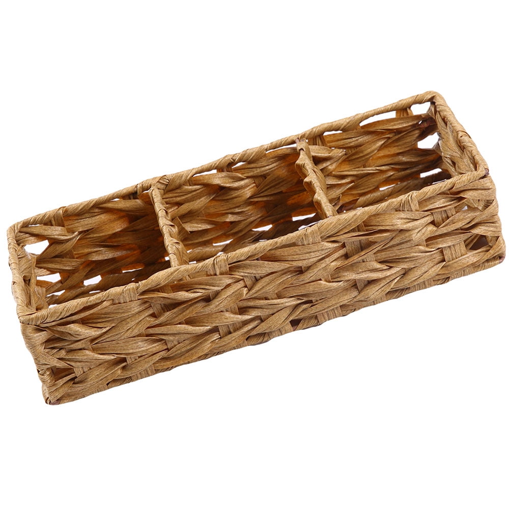 Strew Part Compartment 2 Count Basket with Lid Rectangle Wicker Straw Storage -compartment ...