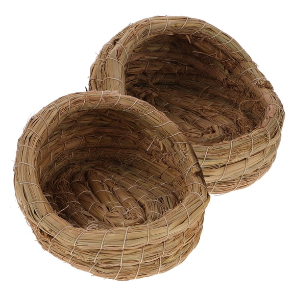 2pcs Straw Woven Chicken Bird Nest 7.86 Inch Small Animal Breeding Nest Bed Flat Base Bird House Cage Accessories For Dove Pigeon Parrot Sparrow