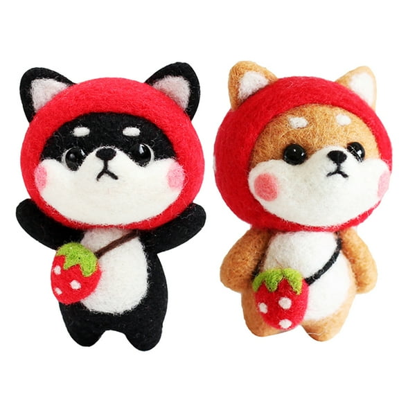 2pcs Strawberry Dog Needle Felting Starter Kits Felting Wool Needleswork DIY