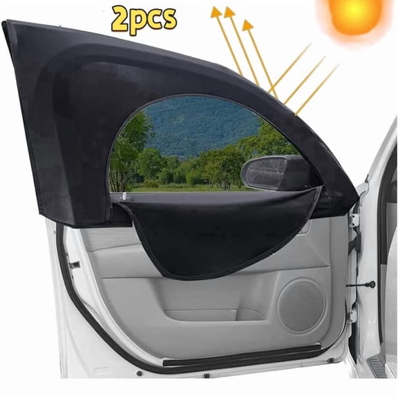2 Pcs Universal Car Front Side Window Shade, Double Mesh UV Heat & Insect Block Privacy Sunshade with Zipper, Secure Velcro for Driving Use, Fit Car Truck SUV