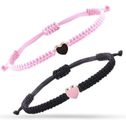 2pcs String Bracelet,Valentines Day Matching Heart Bracelets Set Handmade Woven Bracelets Adjustable Rope Bracelets for Teen Girls Boy Couples Birthday Gifts pink and black