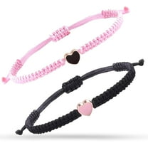 2pcs String Bracelet,Valentines Day Matching Heart Bracelets Set Handmade Woven Bracelets Adjustable Rope Bracelets for Teen Girls Boy Couples Birthday Gifts (pink and black)