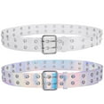 thumbnail image 1 of 2pcs Stylish Leather Belt Jeans Belt Retro Casual Band Jeans Belt Air Hole Belt (Transparent + Colorful), 1 of 9