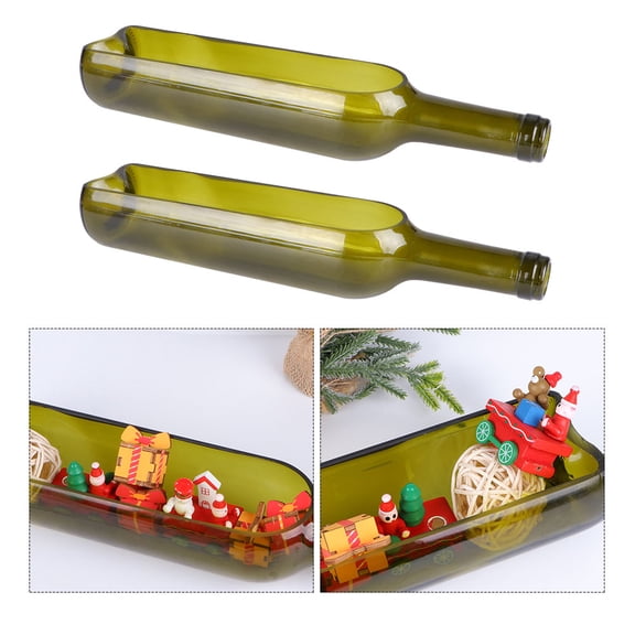 OUNONA Dark Green Glass Bottle Vase for Storage with Safe Cutting Design 2 Pcs