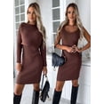 thumbnail image 1 of 2pcs Suit Women's Solid Stripe Long-sleeved Top And Tight Suspender Skirt Fashion Autumn Winter Slim Clothing, 1 of 10