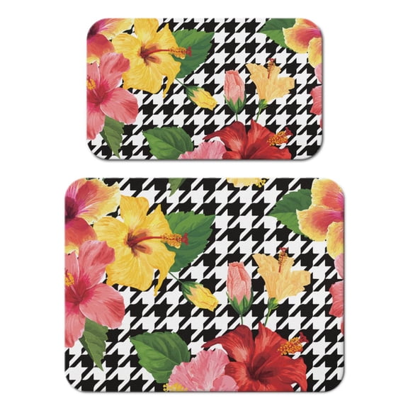 2pcs Summer Beach Coffee Bar Mat, Reusable Absorbent Non-Slip Pad Set for Coffee Machine, Exotic Floral Design