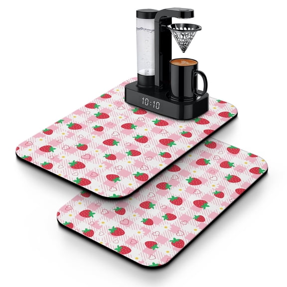 2pcs Summer Fruit Coffee Maker Mat - Sweet Strawberry Design, Ultra Absorbent 4-Layer Mats for Kitchen Countertops