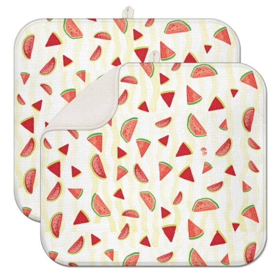 2pcs Summer Fruit Drying Mat for Dishes Non-Slip Heat Resistant Microfiber Sink Pad Compact Storage for Watermelon and Beach Theme