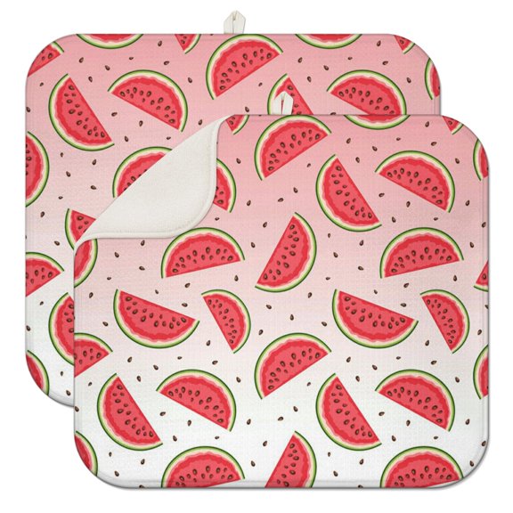 2pcs Summer Fruit Drying Mat for Dishes Non-Slip Heat Resistant Microfiber Sink Pad Compact Storage for Watermelon and Beach Theme