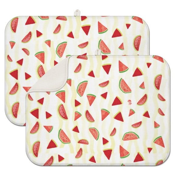 2pcs Summer Party Watermelon Drying Mat for Dishes Thick Heat Resistant Microfiber Countertop Pad Reusable for Tropical Kitchen