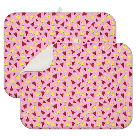 2pcs Summer Watermelon Print Drying Mat for Dishes Quick Dry Microfiber Countertop Pad Reusable for Watermelon Illustration Lovers