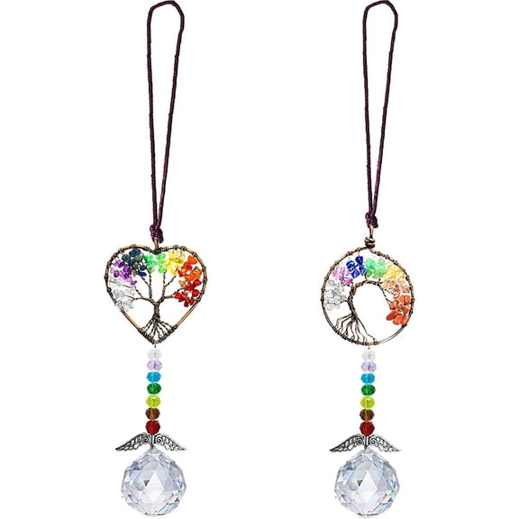 2pcs Sun Catcher for Windows Indoor,Crystal Colored Beads Dream Wings Rainbow Maker Hanging Decor Gift
