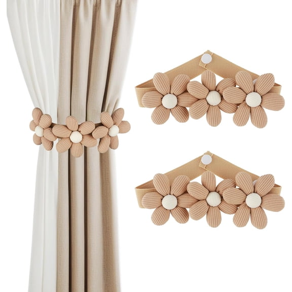 2pcs Sunflower Curtain Tiebacks, Cute Flower Curtain Buckles Curtain Holdbacks for Draperies Elegant Boho Curtain Tie Backs for Home Outdoor Bedroom Office Decorative Curtain(Khaki)