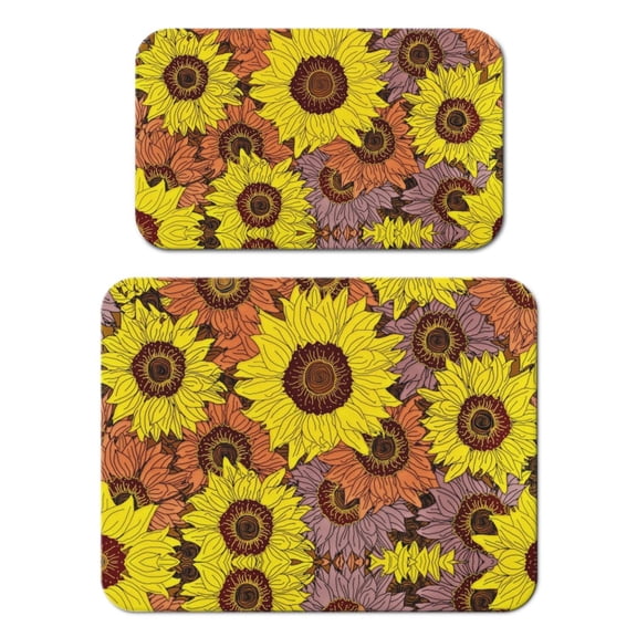 2pcs Sunflower and Truck Coffee Maker Mat, Boho Absorbent Drying Mat, Non-Slip Kitchen Counter Mat, Rustic Farmhouse Aesthetic