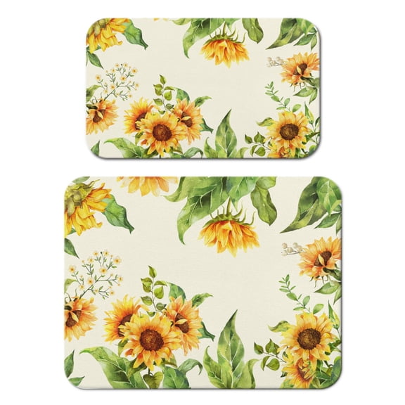 2pcs Sunflower and Wildflowers Coffee Maker Mat, Rustic Absorbent Drying Mat, Non-Slip Kitchen Counter Mat, Country Farmhouse Style