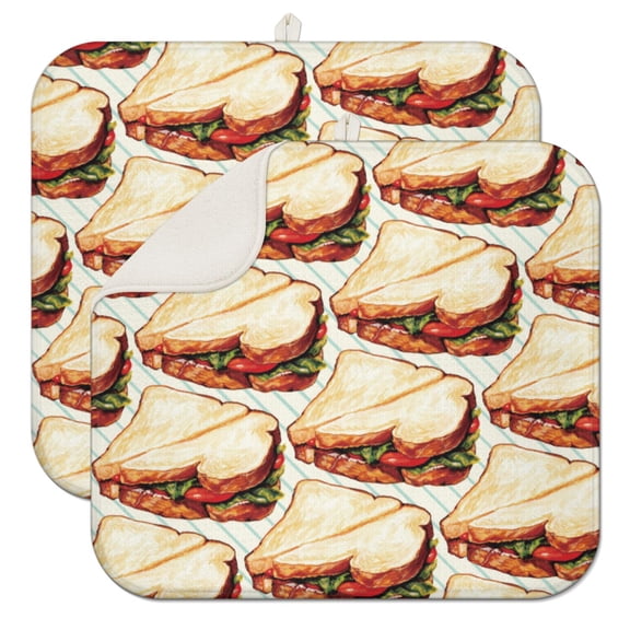 2pcs Super Absorbent Kitchen Drying Mats for Burgers & Fast Food Heat Resistant, Foldable Microfiber Dish Drying Pads with Hanging Loop (18"x12")