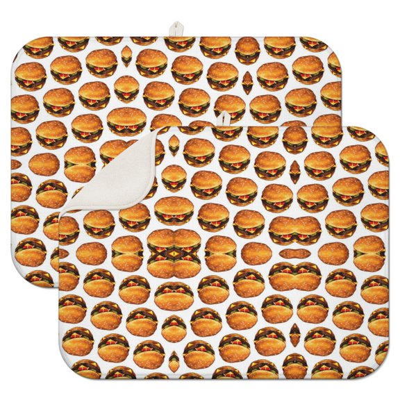 2pcs Super Absorbent Kitchen Drying Mats for Burgers & Fast Food Heat Resistant, Foldable Microfiber Dish Drying Pads with Hanging Loop (18"x12")
