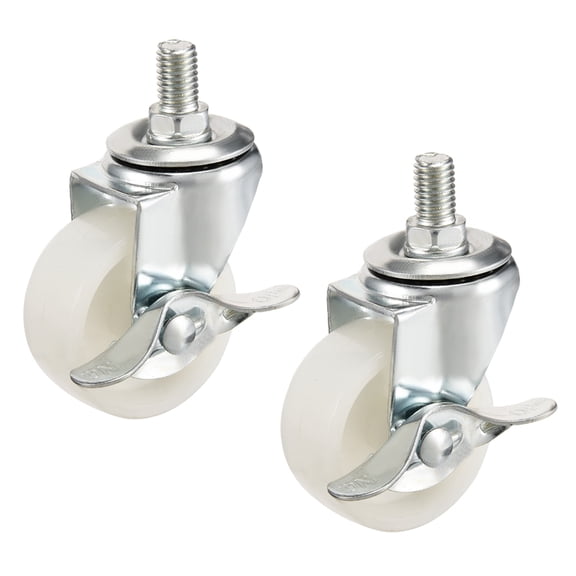 2pcs Swivel Casters 2 Inch Nylon 360 Degree Caster Wheels White 66lb 2in w Brake M10
