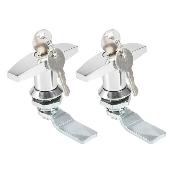 2pcs T Shaped Handle Door Lock Latch w/ Keys Truck Trailer Cabinet Tool Box Lock Silver Tone