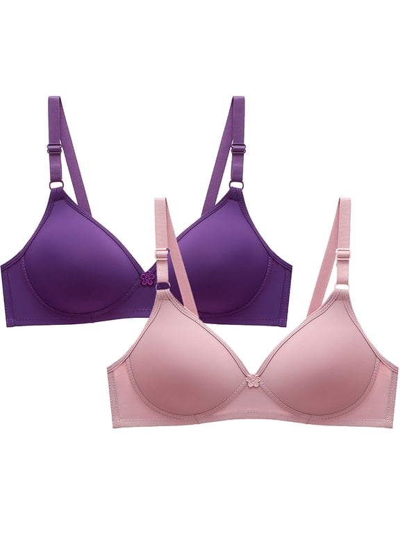 2pcs T-Shirt Bra for Women Basic No-Underwire Comfort Everyday Bras Soft Fabric Adjustable Push Up Brassiere Solid