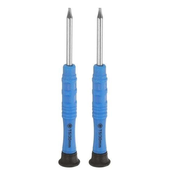 Uxcell 2Pcs T5 Torx Mini Screwdriver 3mm Magnetic Torx Head 87mm Length for Small Appliances Repairs, Blue