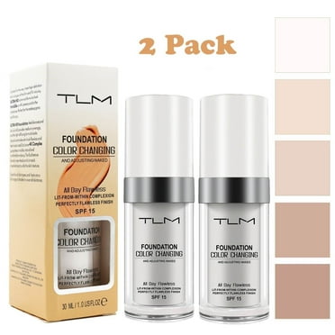 2pcs TLM Color Changing Foundation Liquid ,Flawless Full Coverage Natural Color Face Primer Base Makeup for All Skin