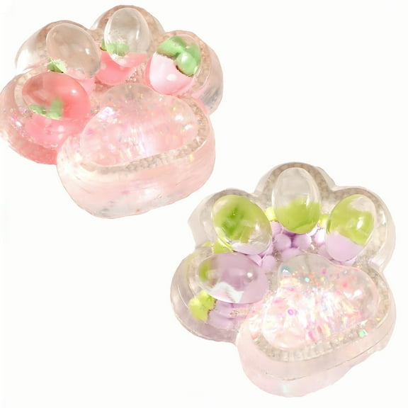 2pcs Taba Squishy Cat Paw Toys, Stress Relief Toy,Sensory Toys,Party Favors Squeeze Ball for Stress Relief, Ultra-Soft,Desk Accessory for Adults&Kids ,Gifts for Halloween Christmas,Pink&Purple