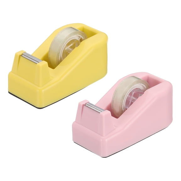 2pcs Tape Dispenser Desk, Small Tape Dispenser Cute Desktop Dispenser Holder for Tape Office Desktop, Pink Yellow