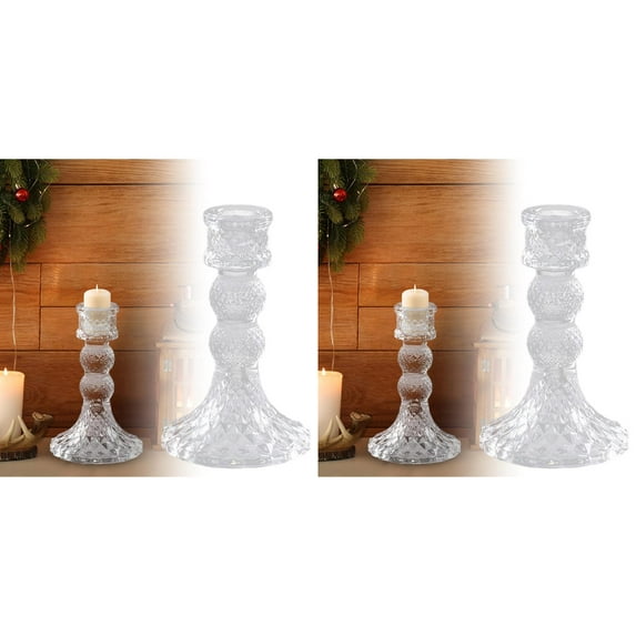 2pcs Taper Candle Holders Bulk, Clear Glass Candlestick Holders for Centerpieces, Modern Crystal Wedding Decor,Elegant Table Decorations for Dining, Anniversary,Party&Home Centerpiece Decor