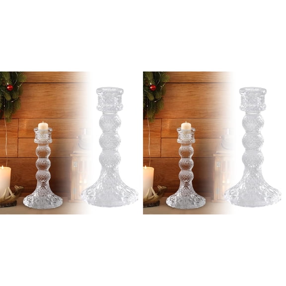 2pcs Taper Candle Holders Bulk, Clear Glass Candlestick Holders for Centerpieces, Modern Wedding Decor,Elegant Table Decorations for Dining, Anniversary,Party&Home Centerpiece Decor