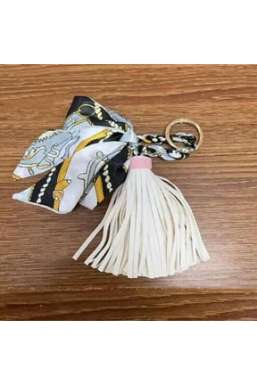 2pcs Tassel Keychain White Silk Ribbon Bowknot Handbag Charm Keyring Decor for Women GirlDIY