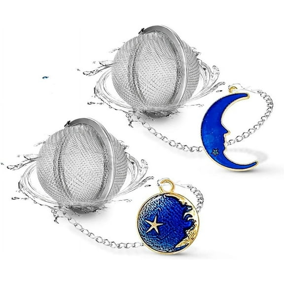 2pcs Tea Infuser, Tea Strainers for Loose Tea, Gold Plated Enamel Moon Star Celestial Charm Pendant Tea Ball Set Loose Tea Steeper Gifts for Women