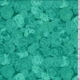 2pcs Teal Green Rose Print Cotton, Fabric by The Yard