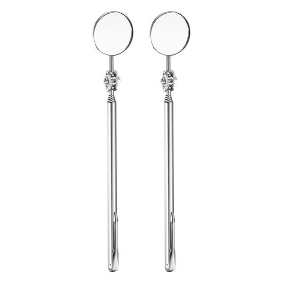 2pcs Telescoping Inspection Mirror 1.2" Round 7.3" to 23.5" 360 Degree Stainless Steel Inspection Swivel Head Extendable Mirrors for Technicians Mechanics Contractors, Silver