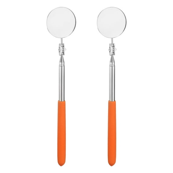 2pcs Telescoping Inspection Mirror 2" Round 10.6" to 17.1" 360 Degree Stainless Steel Inspection Swivel Head Extendable Mirrors with Pocket Clip for Technicians Mechanics, Orange