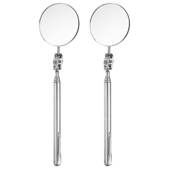 2pcs Telescoping Inspection Mirror 2" Round 7.9" to 21.7" 360 Degree Stainless Steel Inspection Swivel Head Extendable Mirrors for Technicians Mechanics Contractors, Silver