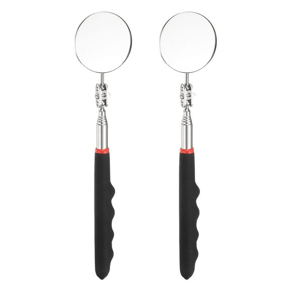 2pcs Telescoping Inspection Mirror 2" Round 9.4" to 28.7" 360 Degree Stainless Steel Inspection Swivel Head Extendable Mirrors with Pocket Clip for Technicians Mechanics, Black