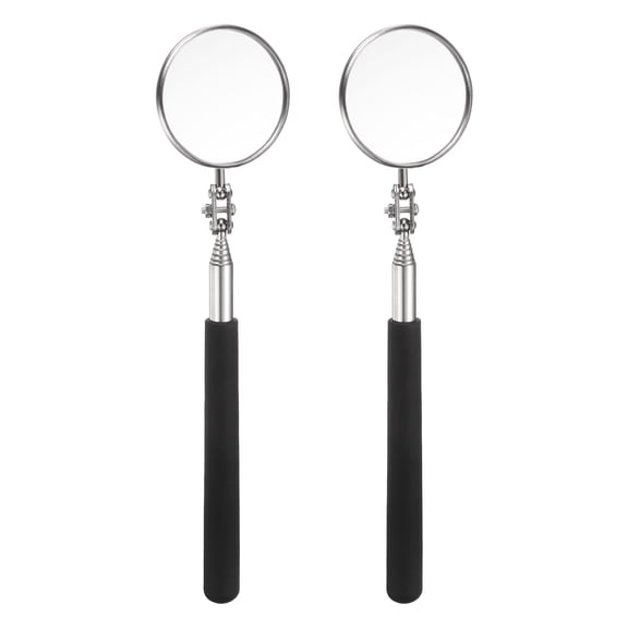 2pcs Telescoping Inspection Mirror 2" Round 9.6" to 37.8" 360 Degree Stainless Steel Inspection Swivel Head Extendable Mirrors with Pocket Clip for Technicians Mechanics, Black