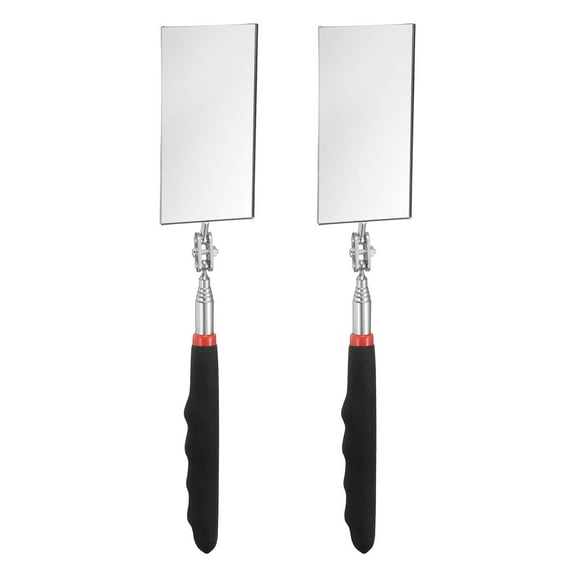 2pcs Telescoping Inspection Mirror 2 x 4" Square 11.4" to 30.7" 360 Degree Stainless Steel Inspection Swivel Head Extendable Mirrors with Pocket Clip for Technicians, Black