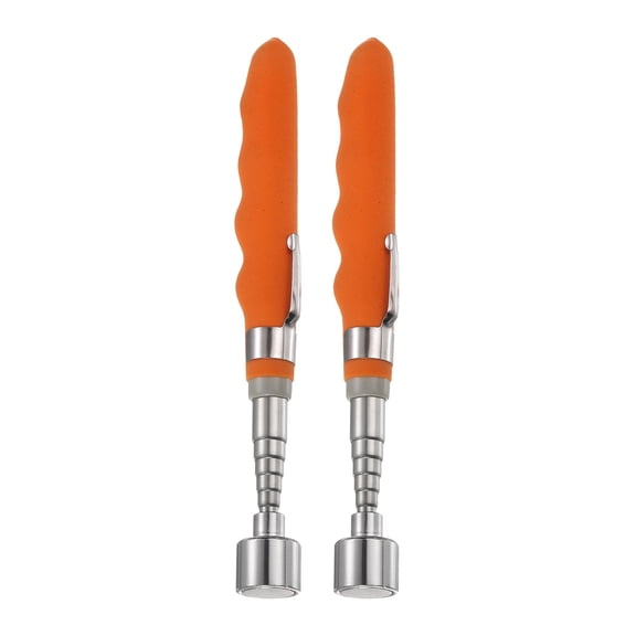 2pcs Telescoping Magnetic Pickup Tool 20LB Stainless Steel 7.3" to 30.7" Extendable Magnet Retrieval Stick with Pocket Clip for Car Industry Garage Office, Orange