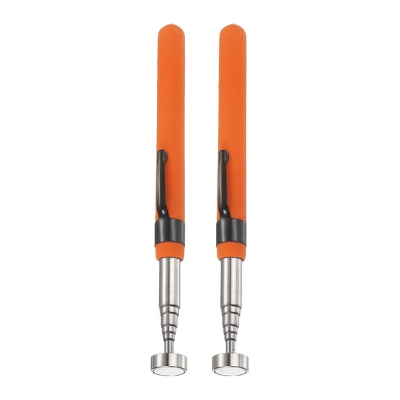 2pcs Telescoping Magnetic Pickup Tool 8LB Stainless Steel 5.9" to 28.3" Extendable Magnet Retrieval Stick with Pocket Clip for Car Industry Garage Office, Orange