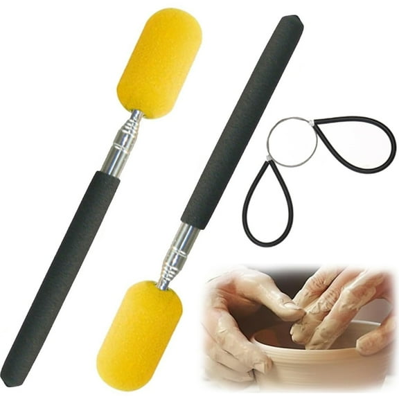 2pcs Telescoping Pottery Sponge Stick Flexible Clay Tool for Shaping and Cleanup Detachable Sponge Rod for Various Pottery Techniques