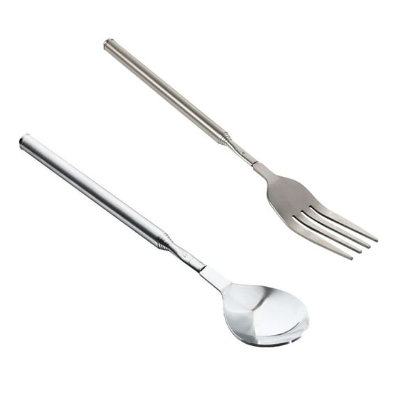 2pcs Telescoping Stainless Steel Forks Spoons Portable Extendable Cutlery with Long Handle For BBQs And Home Use