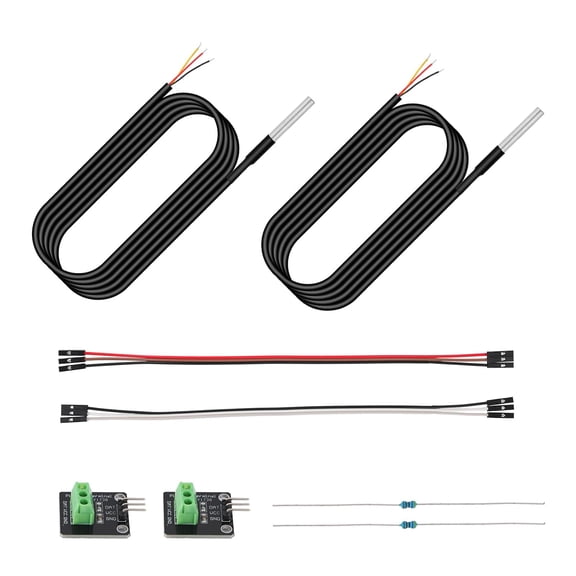 2pcs Temperature Sensor Probe Kit, Waterproof DS18B20 Temperature Sensor Probe with Resistance Needle Adaptor Panel & Dupont Wire for Arduino Raspberry Pi DIY Projects