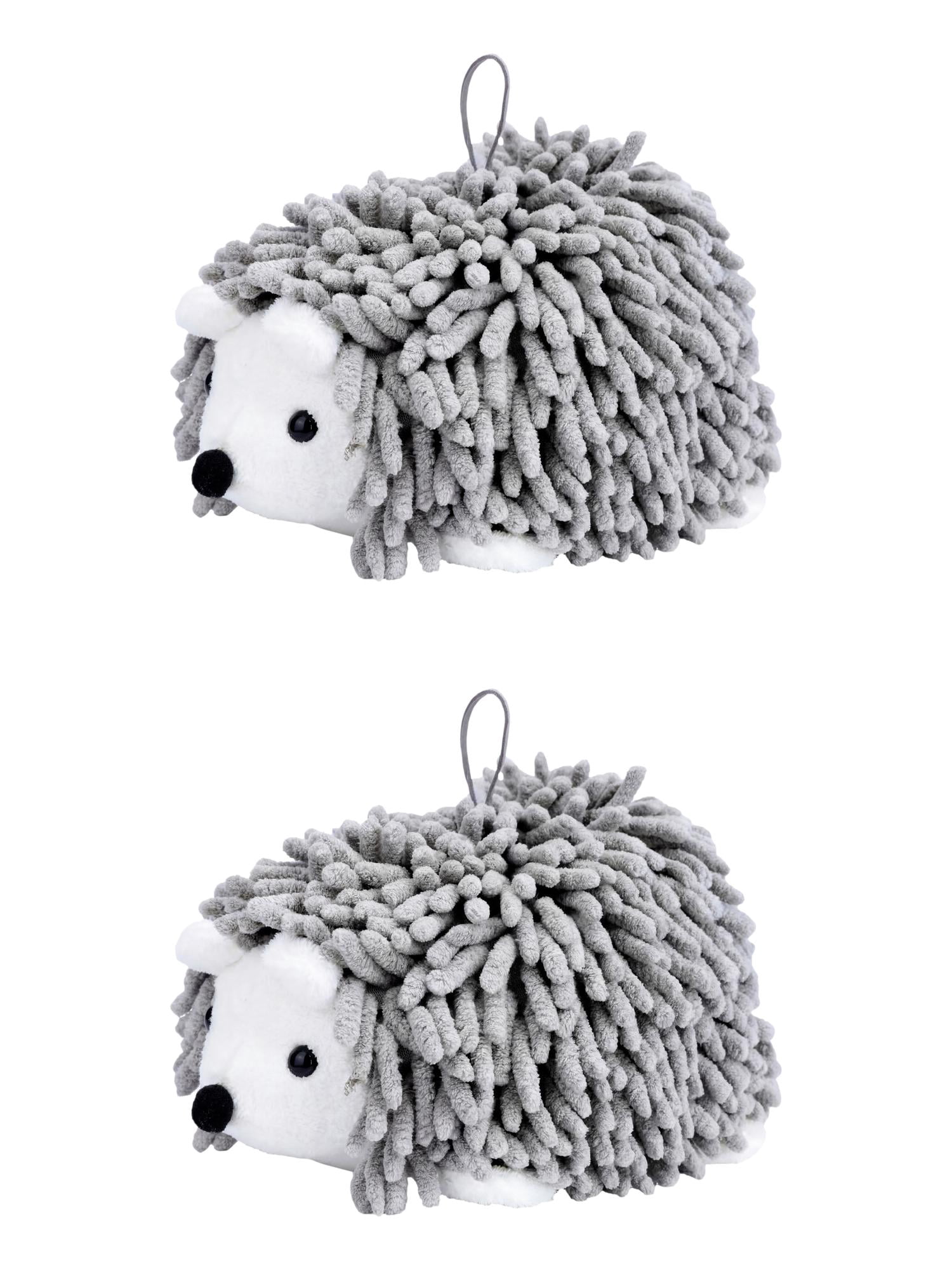Unique Bargains Animal Chenille Hanging Absorbent Soft Hand Towel Grey 10" x 6"