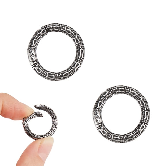 2pcs Tibetan Style Spring Gate Rings Silver Stainless Steel Textured Snap Clasps 22mm O Ring Clips Snap Hooks Spring Keyring Buckle for Bag
