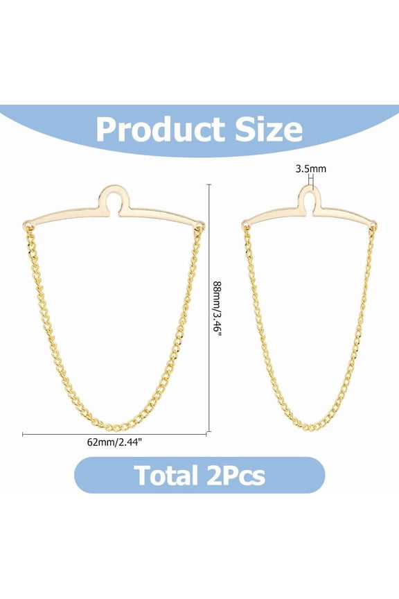 2pcs Tie Chains for Men Single Loop Tie Chain Platinum and Golden Tie Clips Link Chain Set Tie Clasps for Wedding Anniversary Business Banquet and Daily Life