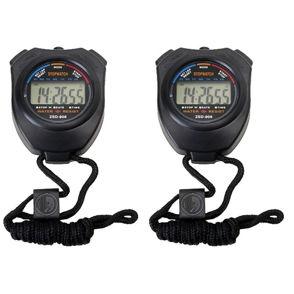 2-Pack Professional Two-Way Sports Stopwatch Timer, Multi-Function Electronic Timer for Movement Training, Black
