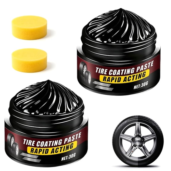 2pcs Tire Coating and Trim Restorer, Tire Coating Paste with Sponge, Ceramic Coating for Rubber and Plastic